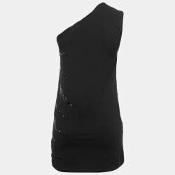 Pre Owned Roberto Cavalli Black Knit Sequined One-Shoulder Mini Dress S