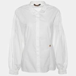 Pre Owned Roberto Cavalli White Cotton Pintuck Sleeve Detail Shirt M