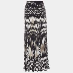 Pre Owned Roberto Cavalli Black Printed Silk Maxi Skirt L