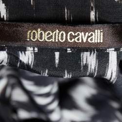 Pre Owned Roberto Cavalli Black Printed Silk Maxi Skirt L