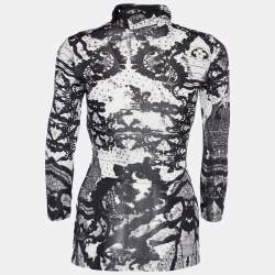 Pre Owned Roberto Cavalli Black Printed Jersey Crossback Tie Detail Top S