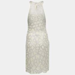 Pre Owned Roberto Cavalli Beige Sequin-Embellished Silk Halter Neck Dress S