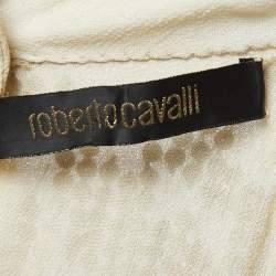 Pre Owned Roberto Cavalli Beige Sequin-Embellished Silk Halter Neck Dress S