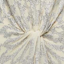 Pre Owned Roberto Cavalli Beige Sequin-Embellished Silk Halter Neck Dress S