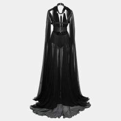 Pre Owned Roberto Cavalli Black Silk Chiffon Harness Maxi Dress S