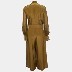 Pre Owned Roberto Cavalli Olive Green Silk Tie Neck Jumpsuit M