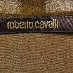 Pre Owned Roberto Cavalli Olive Green Silk Tie Neck Jumpsuit M