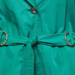 Pre Owned Roberto Cavalli Green Nylon & Cotton Belted Trench Coat M