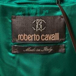 Pre Owned Roberto Cavalli Green Nylon & Cotton Belted Trench Coat M