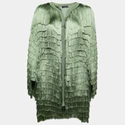 Pre Owned Roberto Cavalli Green Fringed Silk Jacket M