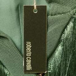 Pre Owned Roberto Cavalli Green Fringed Silk Jacket M