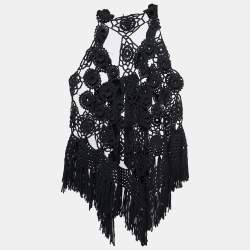 Pre Owned Roberto Cavalli Black Wool Crochet Tie Front Sleeveless Vest One Size