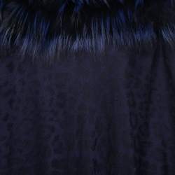 Pre Owned Roberto Cavalli Blue Wool Fur Trimmed Collared Poncho One Size