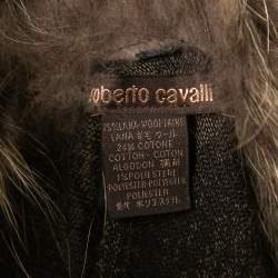 Roberto Cavalli Brown Wool Fur Trimmed Collared Cape One Size