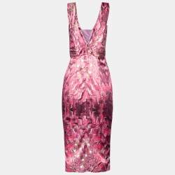 Pre Owned Roberto Cavalli Pink Printed Satin Sleeveless Mini Dress M