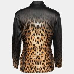 Pre Owned Roberto Cavalli Black/Brown Ombre Animal Print Silk Shirt L