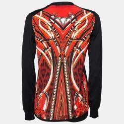 Pre Owned Roberto Cavalli Black Wool Knit & Printed Silk Cardigan S