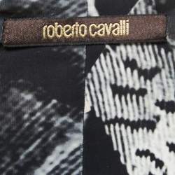 Pre Owned Roberto Cavalli Black Abstract Printed Jersey V-Neck Maxi Dress M