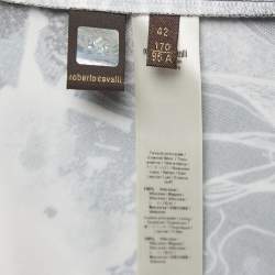 Pre Owned Roberto Cavalli Black Abstract Printed Jersey Ruched Maxi Dress M