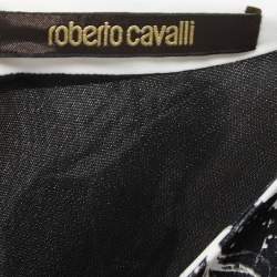 Pre Owned Roberto Cavalli Black Abstract Printed Jersey Ruched Maxi Dress M