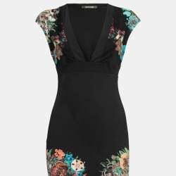 Pre Owned Roberto Cavalli Black Floral Printed Jersey Maxi Dress M