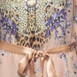 Pre Owned Roberto Cavalli Beige Jeweled Printed Silk Kaftan Top L