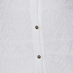 Roberto Cavalli White Perforated Knit & Printed Silk Sleeve Cardigan S