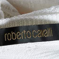 Roberto Cavalli White Perforated Knit & Printed Silk Sleeve Cardigan S