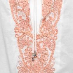 Pre Owned Roberto Cavalli White Cotton Embellished Peasant Blouse M