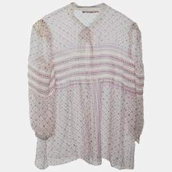 Pre Owned Roberto Cavalli White Floral Printed Silk Top M