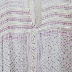 Pre Owned Roberto Cavalli White Floral Printed Silk Top M