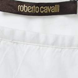 Pre Owned Roberto Cavalli White Cotton Lace Detail Gathered Maxi Skirt M