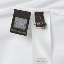 Pre Owned Roberto Cavalli White Cotton Lace Detail Gathered Maxi Skirt M