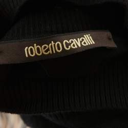 Roberto Cavalli Black Python Print Silk and Knit Turtleneck Asymmetrical Sweater Dress M