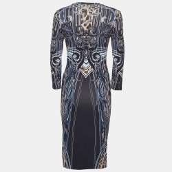 Pre Owned Roberto Cavalli Black Printed Jersey Sheath Dress M