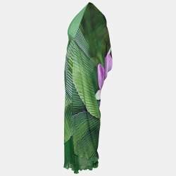 Pre Owned Roberto Cavalli Green Orchid Printed Silk One Shoulder Dress M
