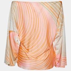Pre Owned Roberto Cavalli Multicolor Printed Jersey Wide Neck Top L