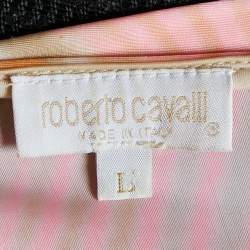 Pre Owned Roberto Cavalli Multicolor Printed Jersey Wide Neck Top L