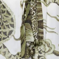 Pre Owned Roberto Cavalli Green Printed Silk Tie Detail Top M