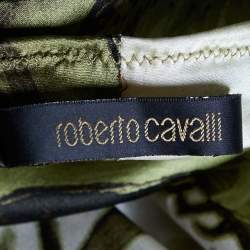 Pre Owned Roberto Cavalli Green Printed Satin Silk Flared Hem Maxi Skirt M