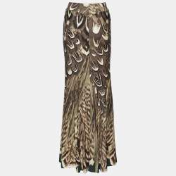 Pre Owned Roberto Cavalli Multicolor Printed Jersey Elastic Waist Maxi Skirt L