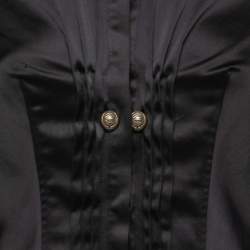 Pre Owned قميص روبرتو كافالس ساتان سترتش أسود أكمام طويلة بطيات مقاس متوسط - ميديوم