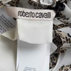 Pre Owned Roberto Cavalli  White Animal Printed Silk Tie Detail Wide-Leg Kaftan Jumpsuit XL 