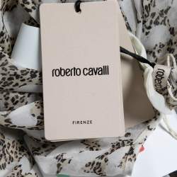 Pre Owned Roberto Cavalli  White Animal Printed Silk Tie Detail Wide-Leg Kaftan Jumpsuit XL 