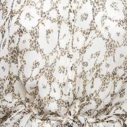 Pre Owned Roberto Cavalli  White Animal Printed Silk Tie Detail Wide-Leg Kaftan Jumpsuit XL 