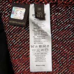 Pre Owned Roberto Cavalli Black/White Jacquard Knit V-Neck Midi Dress S