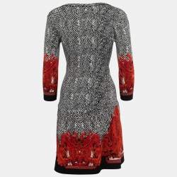 Pre Owned Roberto Cavalli Black/White Jacquard Knit V-Neck Midi Dress S