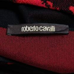Pre Owned Roberto Cavalli Black/Red Jacquard Knit Midi Dress S