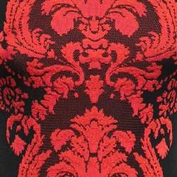 Pre Owned Roberto Cavalli Black/Red Jacquard Knit Midi Dress S
