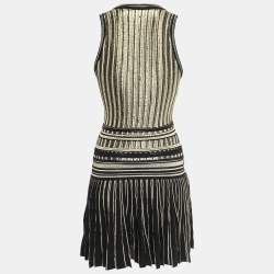 Pre Owned Roberto Cavalli Black/Gold Wool Blend Knit Sleeveless Skater Mini Dress S